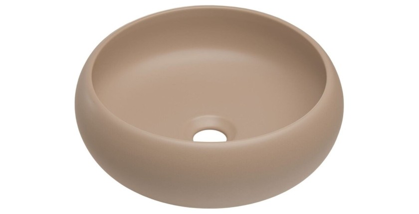 Ensemble VANO cachemire et blanc 140cm : meubles sous vasque à tiroirs et placards + vasques à poser marron cappuccino