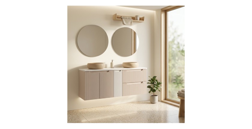 Ensemble VANO cachemire et blanc 140cm : meubles sous vasque à tiroirs et placards + vasques à poser marron cappuccino