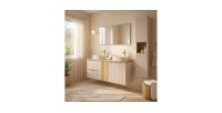 Ensemble VANO cachemire et chêne 170cm : meubles sous vasque à tiroirs et placards + vasques à poser rainurées + colonne