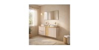 Ensemble VANO cachemire et chêne 140cm : meubles sous vasque à tiroirs et placards + vasques à poser rainurées blanches