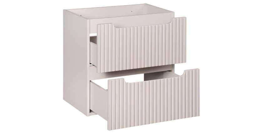 Ensemble VANO cachemire et blanc 150cm : meubles sous vasque à tiroirs et placards + vasques à poser marron cappuccino + colonne