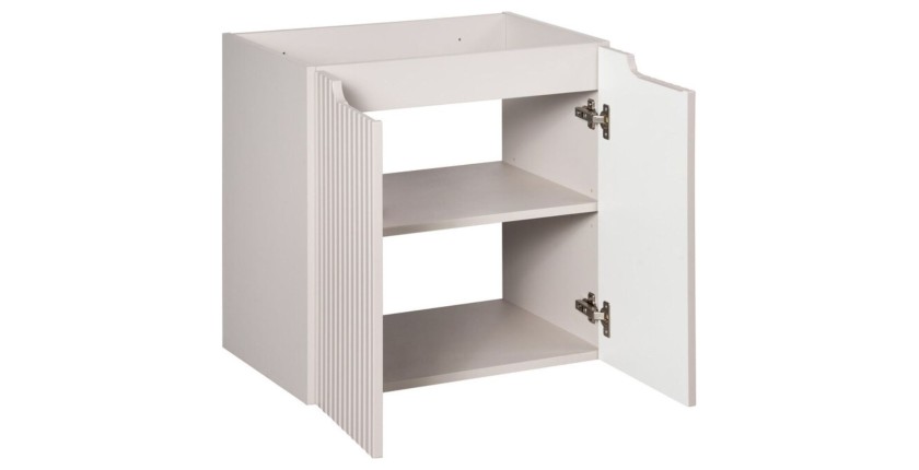 Ensemble VANO cachemire et chêne 120cm : meubles sous vasque à tiroirs et placards + vasques à poser rainurées blanches