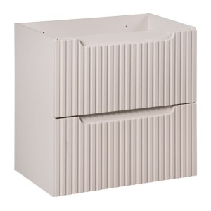 Ensemble VANO cachemire 60cm : meuble sous vasque à tiroirs + plan pour vasque + vasque à poser rainurée blancheCE