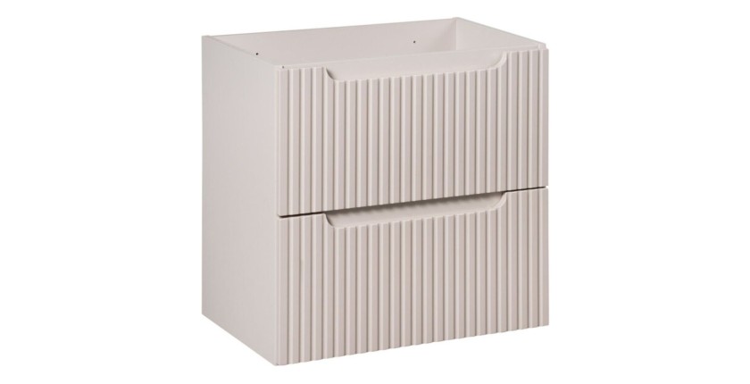 Ensemble de salle de bain suspendu VANO cachemire 60cm : meuble sous vasque à tiroirs rainuré verticalement + plan pour vasque