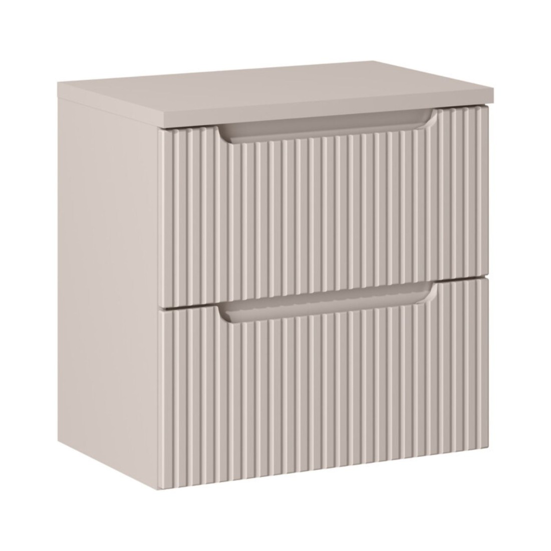 Ensemble de salle de bain suspendu VANO cachemire 60cm : meuble sous vasque à tiroirs rainuré verticalement + plan pour vasque