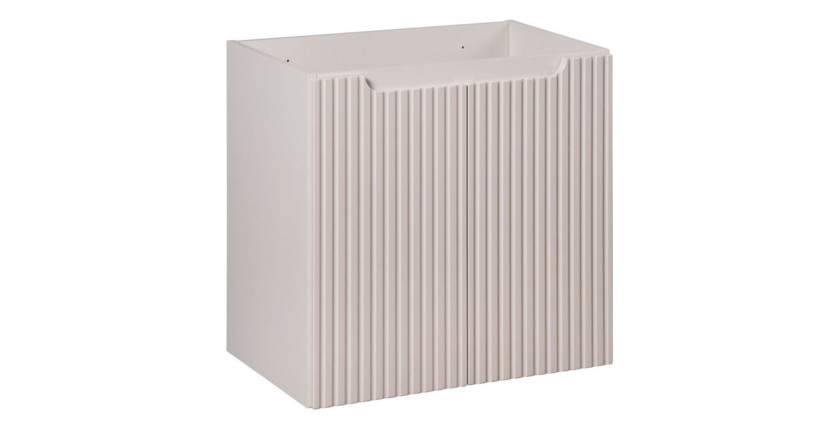 Ensemble de salle de bain suspendu VANO cachemire 60cm : meuble sous vasque à placards rainuré verticalement + plan pour vasque