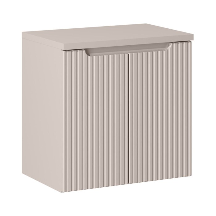 Insieme da bagno sospeso VANO cachemire 60cm: mobile sotto lavabo con ante scanalate verticalmente + piano per lavabo
