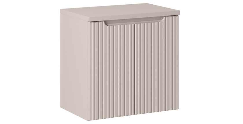 Ensemble de salle de bain suspendu VANO cachemire 60cm : meuble sous vasque à placards rainuré verticalement + plan pour vasque