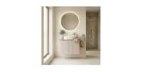 Ensemble VANO cachemire et chêne 60cm : meuble sous vasque à placards + plan pour vasque + vasque à poser rainurée blanche
