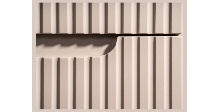 Ensemble de salle de bain VANO cachemire et chêne 60cm : meuble sous vasque à tiroirs rainuré verticalement + plan pour vasque