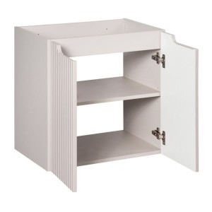 Ensemble de salle de bain VANO cachemire et chêne 60cm : meuble sous vasque à placards rainuré verticalement + plan pour vasque