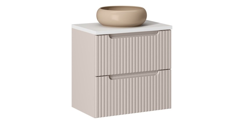 Ensemble VANO cachemire et blanc 60cm : meuble sous vasque à tiroirs + plan pour vasque + vasque à poser marron cappuccino