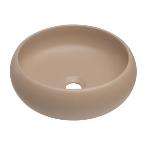 Ensemble VANO cachemire et blanc 60cm : meuble sous vasque à tiroirs + plan pour vasque + vasque à poser marron cappuccino