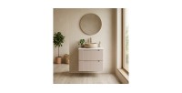 Badezimmer-Set VANO Kaschmir und Weiß 60cm: Unterschrank mit vertikal gerillten Schubladen + Platte für Waschbecken