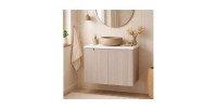Ensemble VANO cachemire et blanc 60cm : meuble sous vasque à placards et plan pour vasque mis en situation