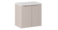 Ensemble VANO cachemire et blanc 60cm : meuble sous vasque à placards et plan pour vasque