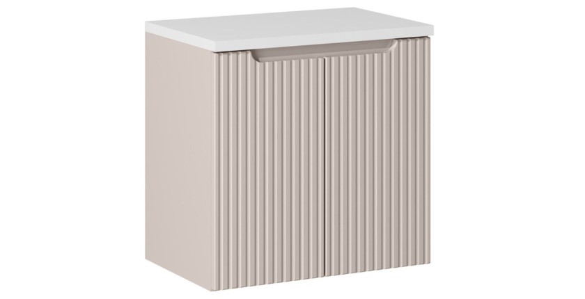 Ensemble VANO cachemire et blanc 60cm : meuble sous vasque à placards et plan pour vasque