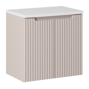 Ensemble VANO cachemire et blanc 60cm : meuble sous vasque à placards et plan pour vasque