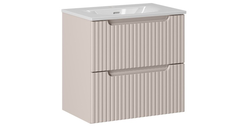 Badezimmer-Set VANO Cashmere und Weiß 60cm: Unterschrank mit vertikal genuteten Schubladen + eingelassenes Waschbecken
