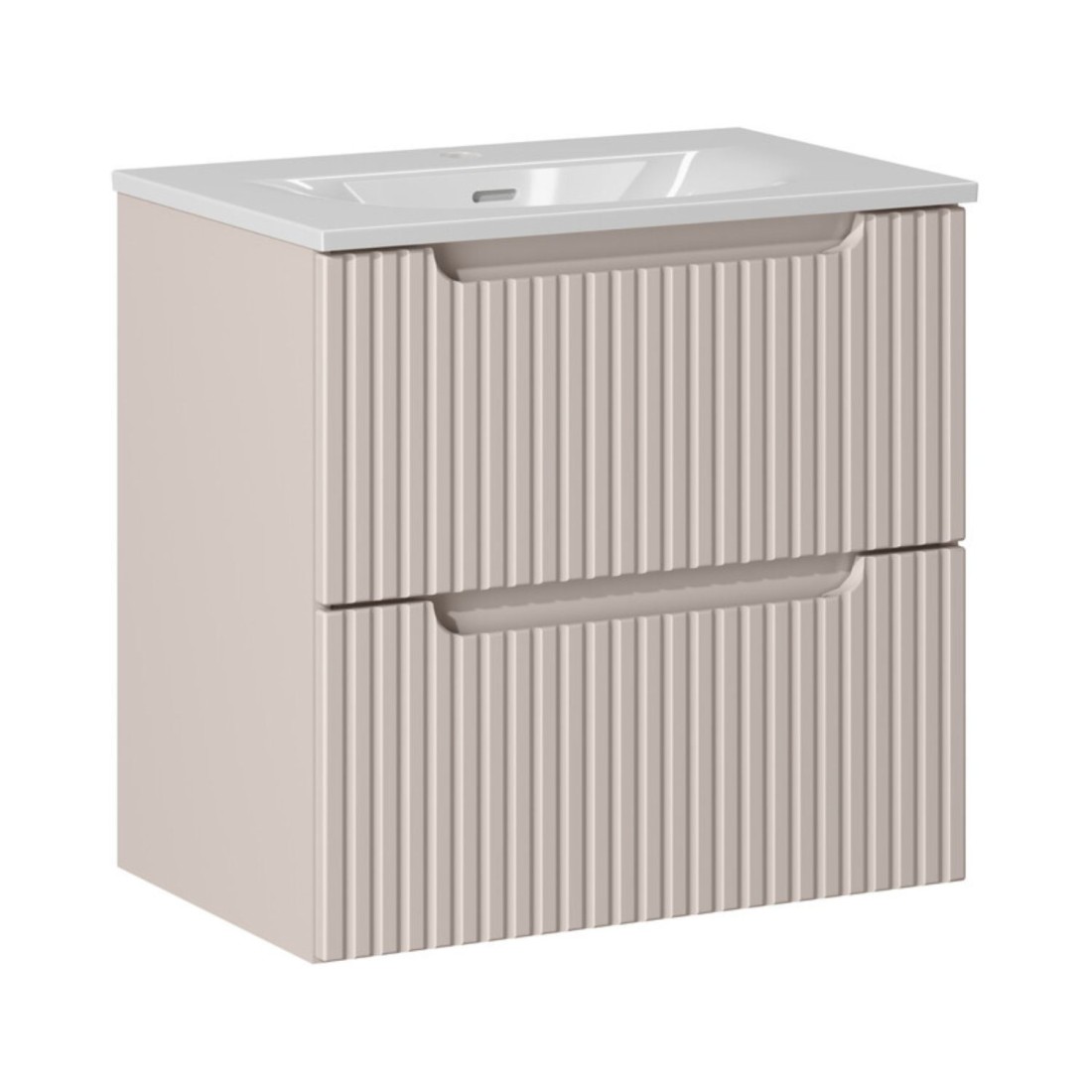 Badezimmer-Set VANO Cashmere und Weiß 60cm: Unterschrank mit vertikal genuteten Schubladen + eingelassenes Waschbecken