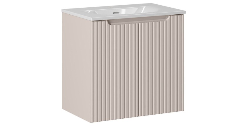 Badezimmer-Set VANO Kaschmir und Weiß 60cm: Unterschrank mit vertikal gerillten Türen + eingelassenes Waschbecken
