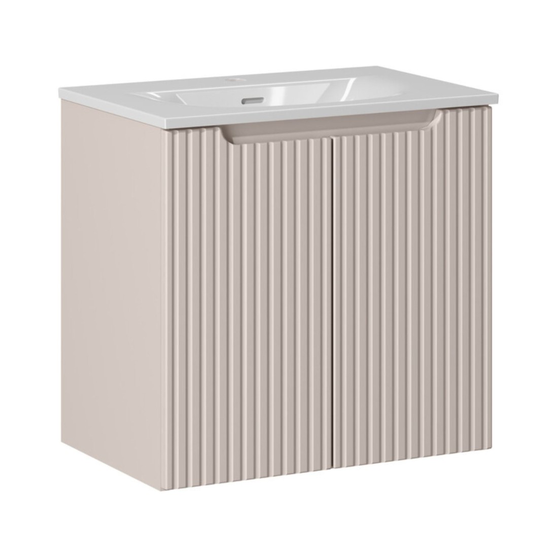 Badezimmer-Set VANO Kaschmir und Weiß 60cm: Unterschrank mit vertikal gerillten Türen + eingelassenes Waschbecken