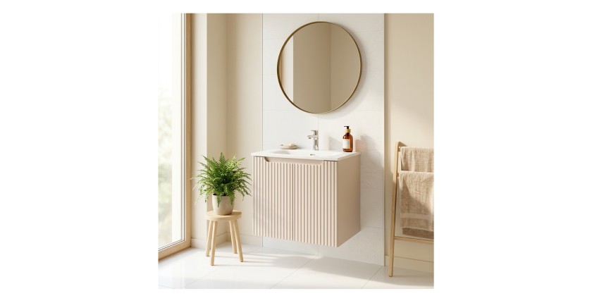 Badezimmer-Set VANO Kaschmir und Weiß 60cm: Unterschrank mit vertikal gerillten Türen + eingelassenes Waschbecken