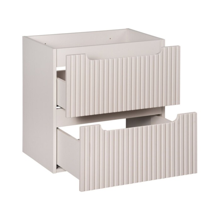 Insieme VANO cashmere e quercia 80cm : mobile sotto lavabo con cassetti e nicchie a vista + lavabo da appoggio scanalato