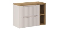 Ensemble VANO cachemire et chêne 80cm : meuble sous vasque, niches visibles et plan pour vasque