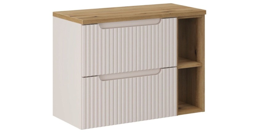 Ensemble VANO cachemire et chêne 80cm : meuble sous vasque, niches visibles et plan pour vasque
