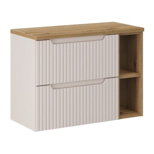 Ensemble VANO cachemire et chêne 80cm : meuble sous vasque, niches visibles et plan pour vasque