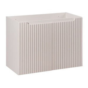 Ensemble VANO cachemire et chêne 110cm : meuble sous vasque à placards + vasque à poser rainurée blanche + colonne