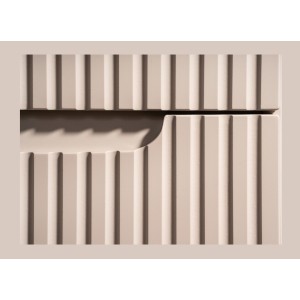 Ensemble VANO cachemire et chêne 80cm : meuble sous vasque à tiroirs + plan pour vasque + vasque à poser rainurée blanche