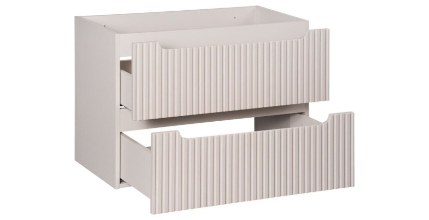 Ensemble VANO cachemire et chêne 80cm : meuble sous vasque à tiroirs + plan pour vasque + vasque à poser rainurée blanche
