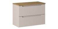 Badezimmer-Set VANO Kaschmir und Eiche 80cm: Waschtischunterschrank mit vertikal gerillten Schubladen + Platte für Waschbecken