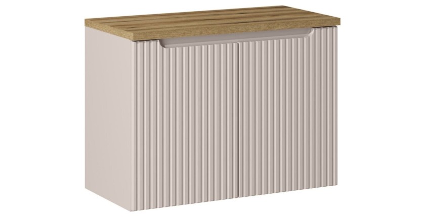 Badkamermeubelset VANO cashmere en eiken 80cm: onderkast met verticaal gegroefde deurtjes + blad voor wastafel