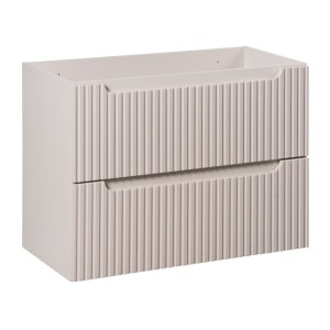 Ensemble VANO cachemire mat 80cm : meuble sous vasque à tiroirs + plan pour vasque + vasque à poser rainurée blanche