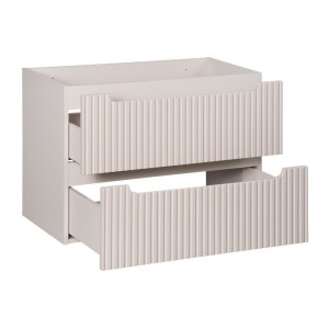 Ensemble VANO cachemire mat 80cm : meuble sous vasque à tiroirs + plan pour vasque + vasque à poser rainurée blanche