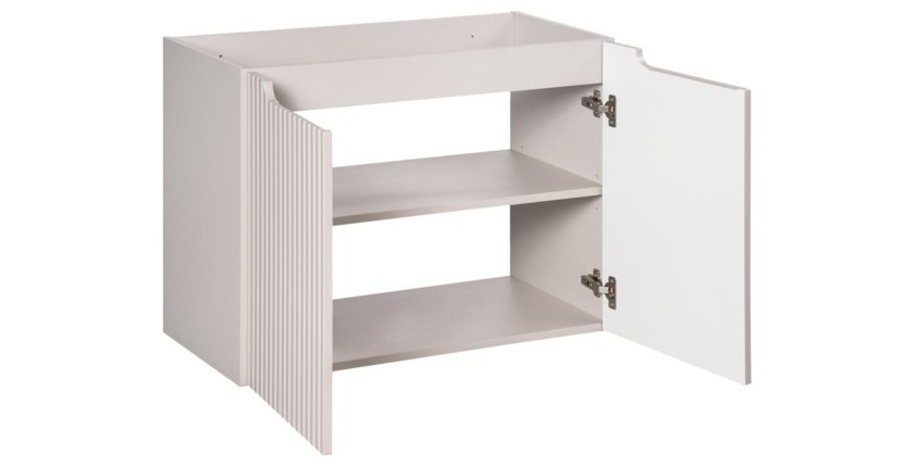 Ensemble VANO cachemire mat 80cm : meuble sous vasque à placards + plan pour vasque + vasque à poser rainurée blanche