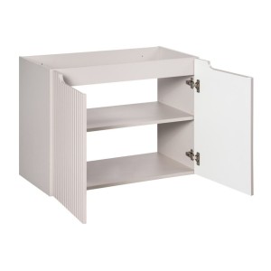 Ensemble VANO cachemire mat 80cm : meuble sous vasque à placards + plan pour vasque + vasque à poser rainurée blanche