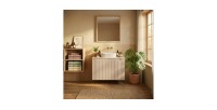 Ensemble VANO cachemire mat 80cm : meuble sous vasque à placards + plan pour vasque + vasque à poser rainurée blanche