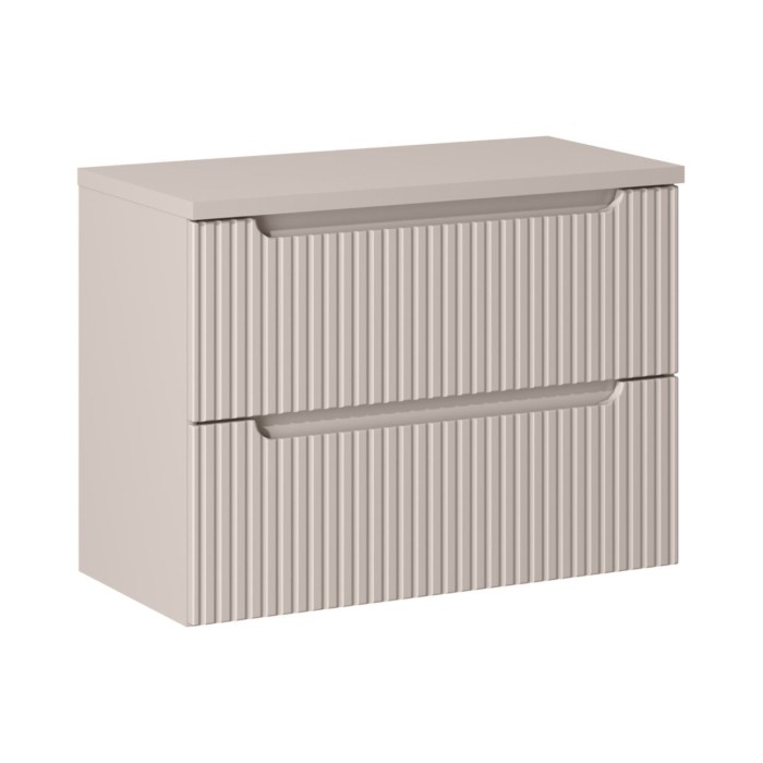 Conjunto de baño suspendido VANO cachemira mate 80cm: mueble bajo lavabo con cajones ranurados + encimera para lavabo
