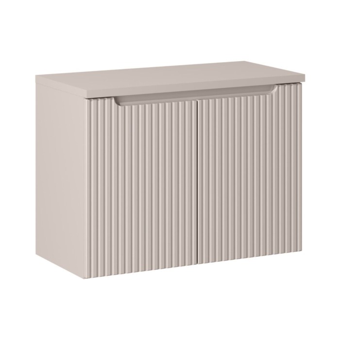 Conjunto de baño suspendido VANO cachemira mate 80cm: mueble bajo lavabo con armarios ranurados + encimera para lavabo