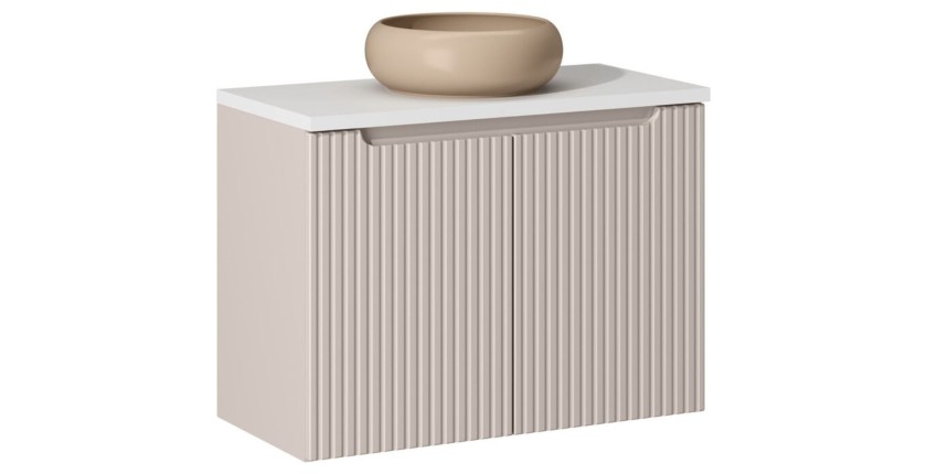 Ensemble VANO cachemire et blanc 80cm : meuble sous vasque, plan pour vasque et vasque cappuccino