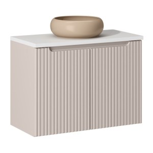 Ensemble VANO cachemire et blanc 80cm : meuble sous vasque, plan pour vasque et vasque cappuccino