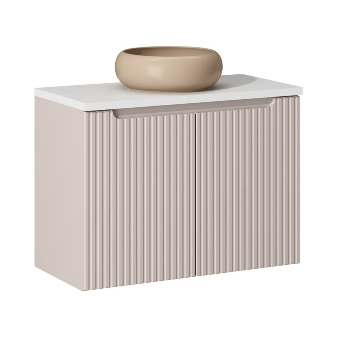 Ensemble VANO cachemire et blanc 80cm : meuble sous vasque, plan pour vasque et vasque cappuccino