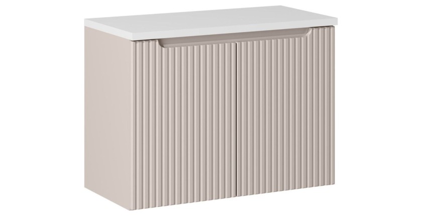 Ensemble VANO cachemire et blanc 80cm : meuble sous vasque à placards et plan pour vasque