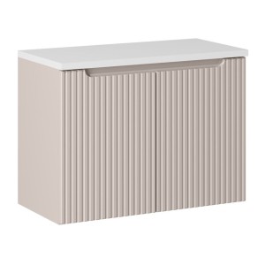 Ensemble VANO cachemire et blanc 80cm : meuble sous vasque à placards et plan pour vasque