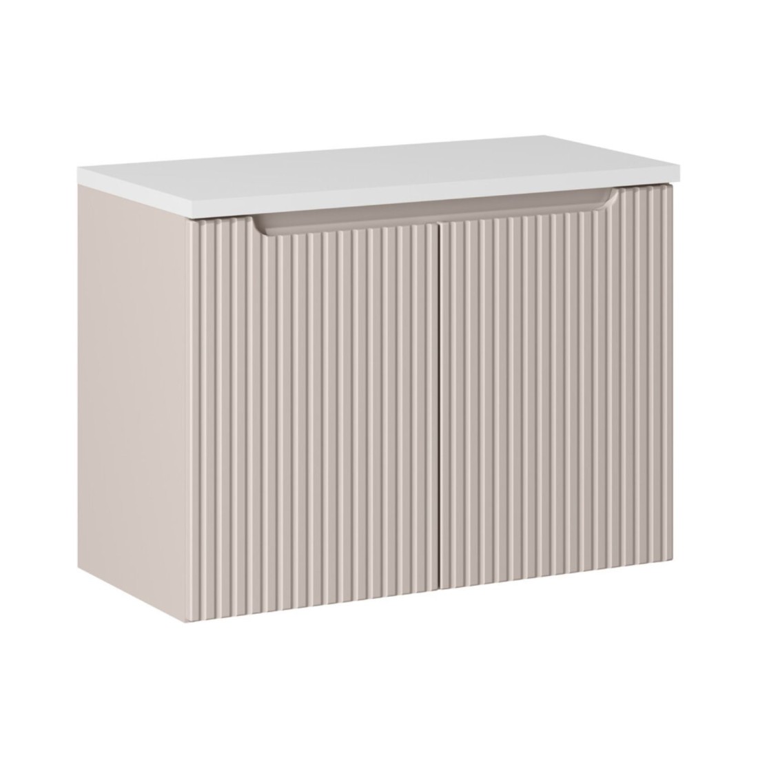 Ensemble VANO cachemire et blanc 80cm : meuble sous vasque à placards et plan pour vasque