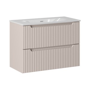 Ensemble VANO cachemire 80cm : meuble sous vasque à tiroirs et vasque encastrée